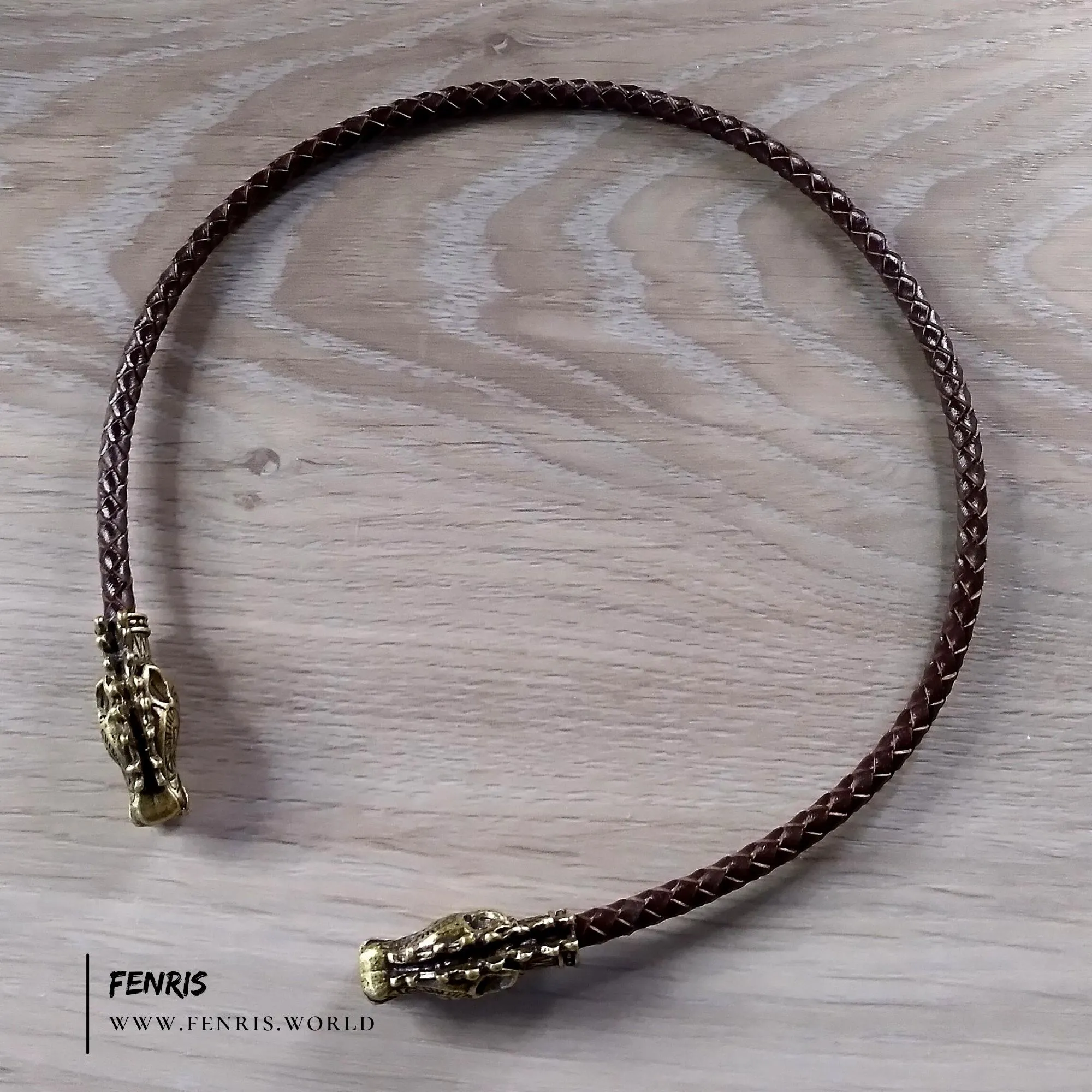 Stag Torc Necklace Bronze Brown Leather Celtic Viking