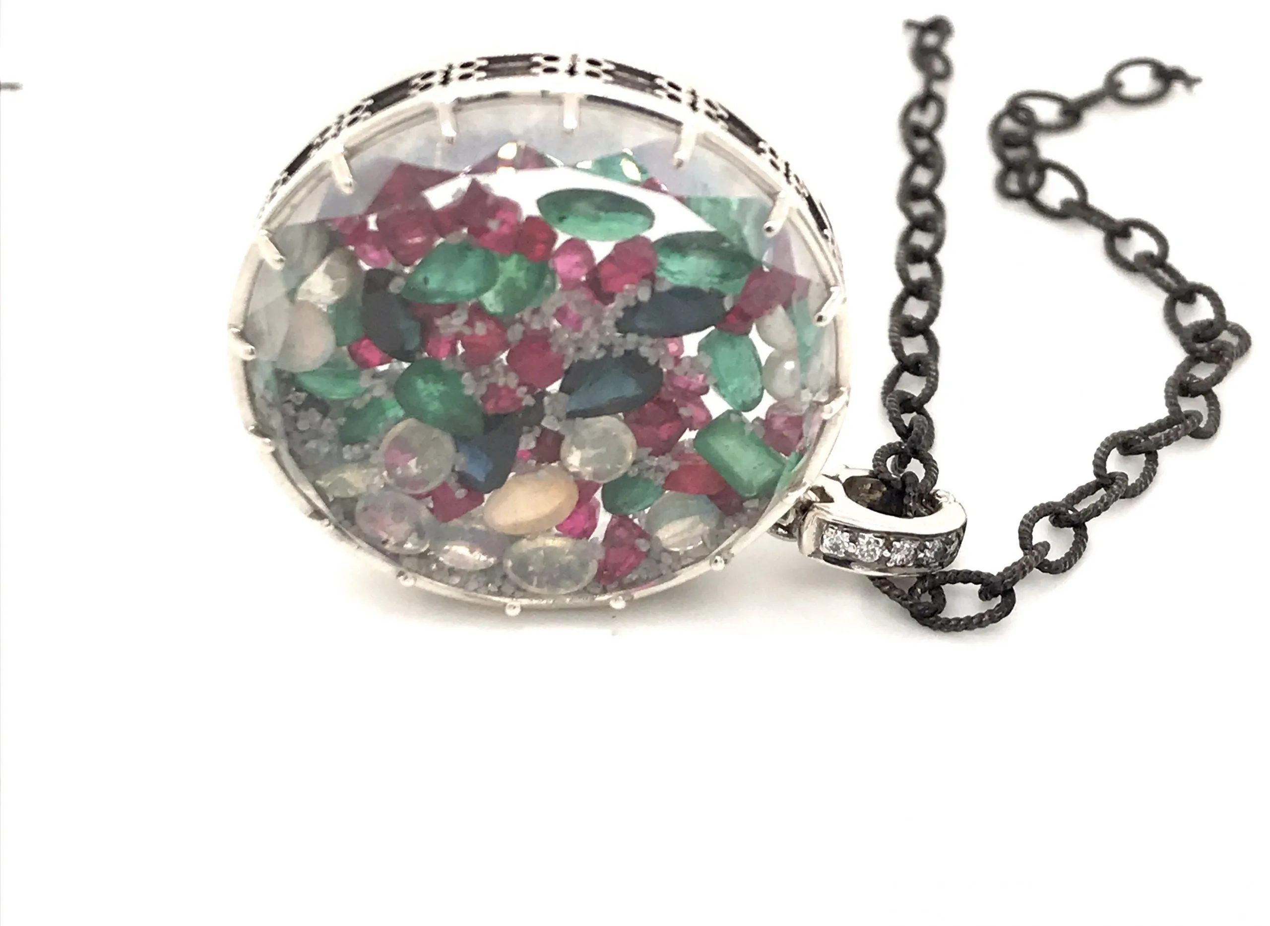 Sterling Silver ~17.25cttw. Ruby, Emerald,Sapphire...Diamond Dust Charm