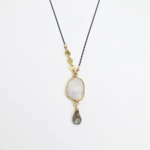 Two Tone Moonstone Slice Pendant Necklace