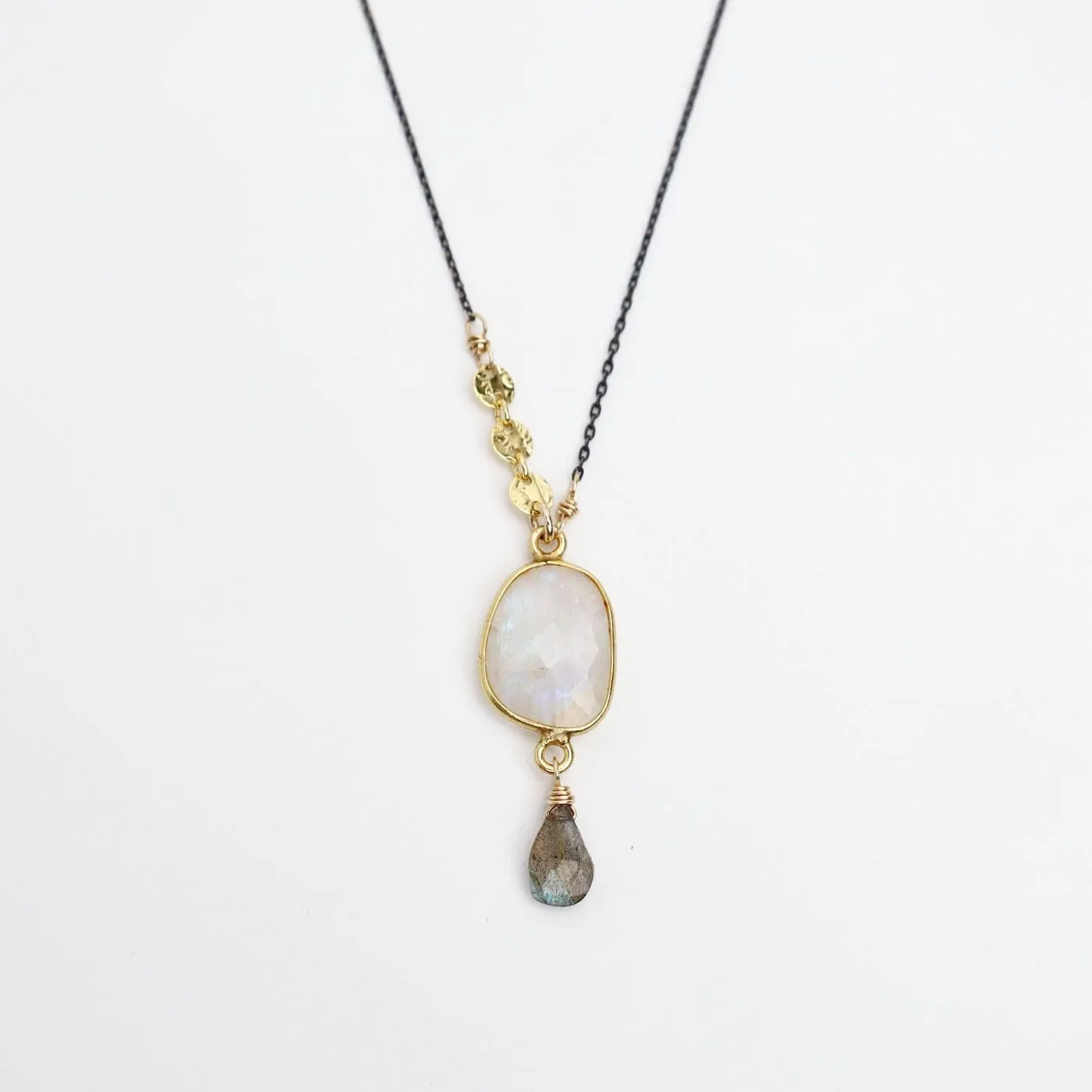 Two Tone Moonstone Slice Pendant Necklace