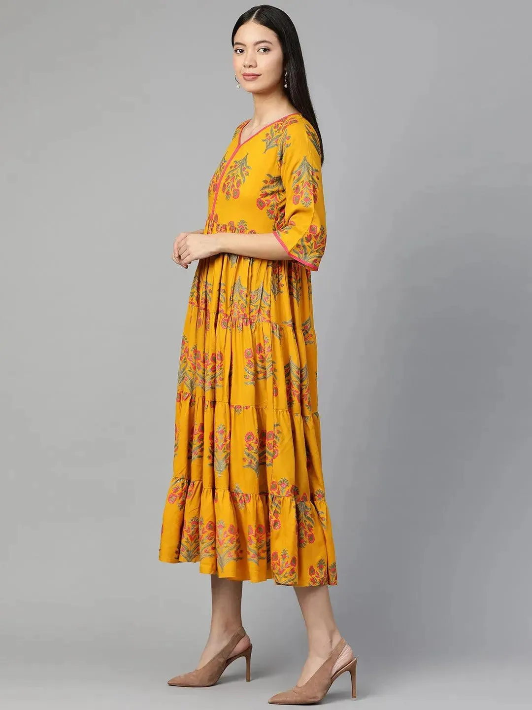 Yellow Printed Rayon Dress