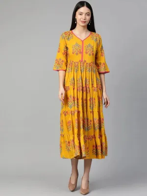 Yellow Printed Rayon Dress
