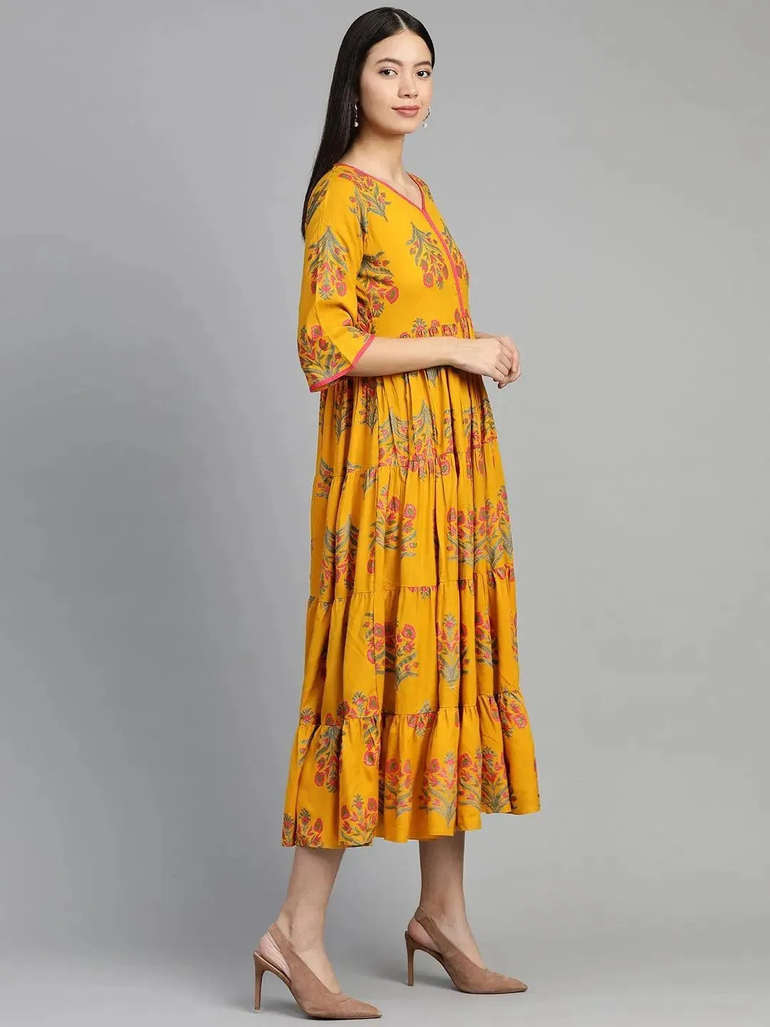 Yellow Printed Rayon Dress
